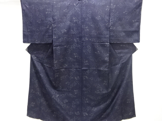 JAPANESE KIMONO / ANTIQUE KIMONO / TAISHO ROMAN STYLE / SILK / HAND WOVEN TSUMUGI / FLORAL ARABESQUE